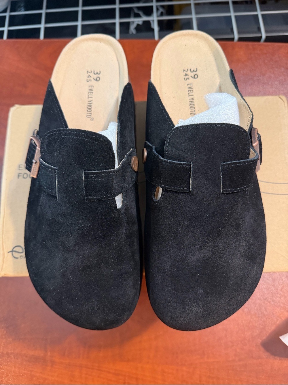New Evellyhootd Black Suede Slip-On Women’s Clog Mule. Size 39